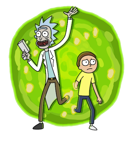 Rick e Morty saindo do portal